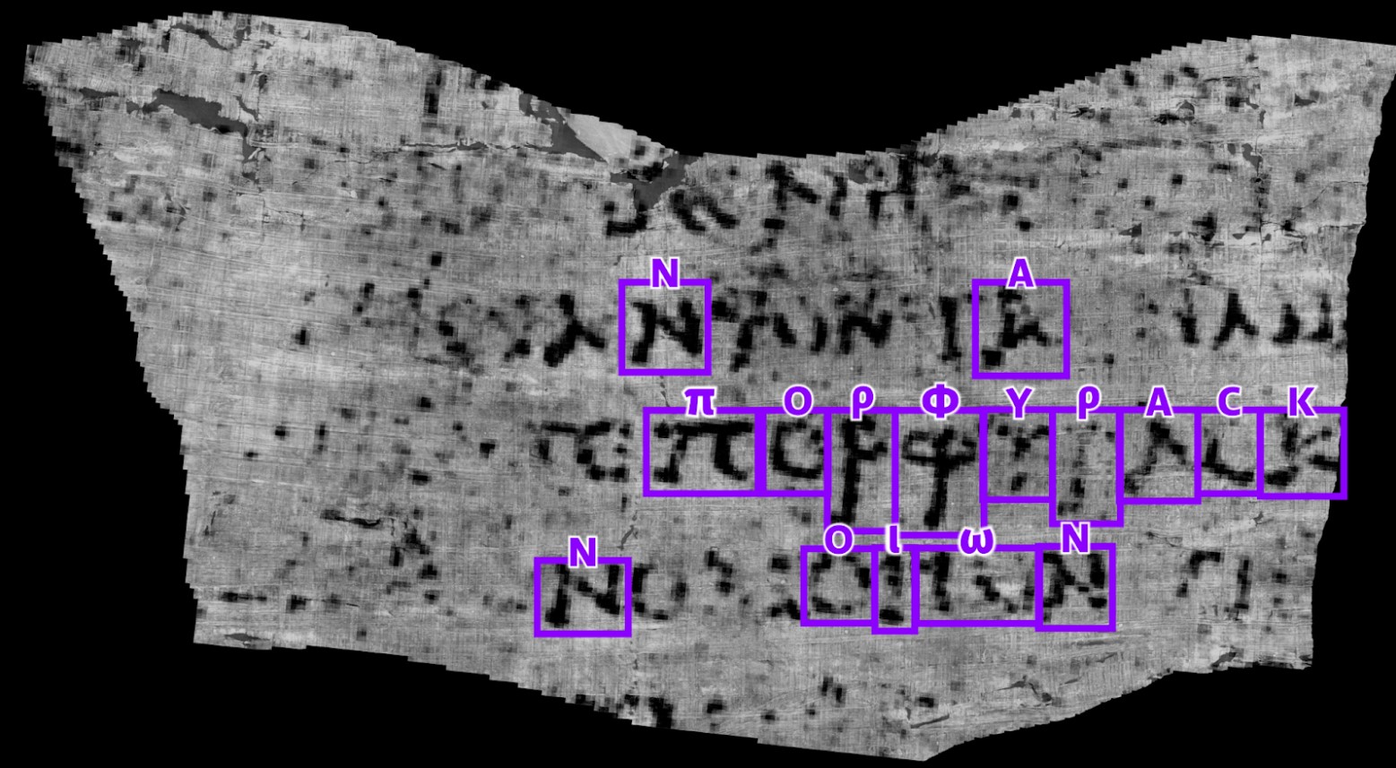 AI applied to ancient Roman scrolls reveal the word “purple” in Greek