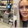A collage of a self-checkout point and an image of Carrie Jernigan