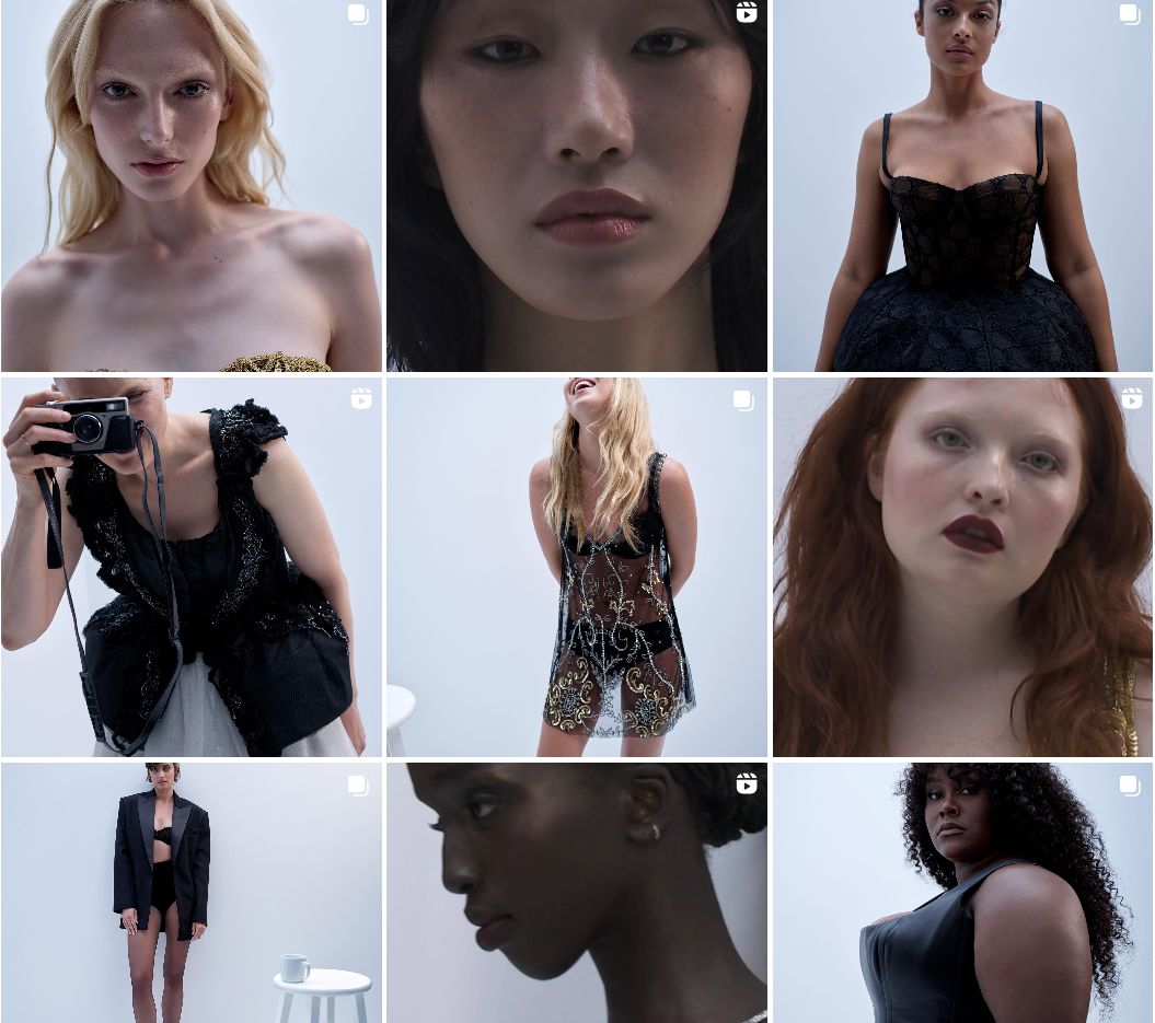 Screenshot of Victoria’s Secret Instagram feed with nine photos of women wearing black clothing